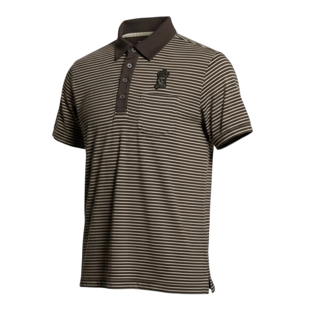 ⚡‎ Energie Men’s M Brown Striped Polo Shirt | Short Sleeve Embroidered Logo